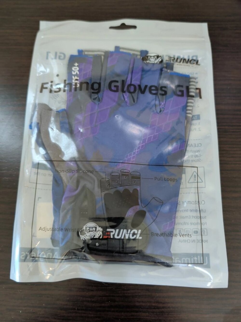 RUNCL RAGUEL UPF 50+ Fingerless Fishing Sun Gloves Purple 2XL